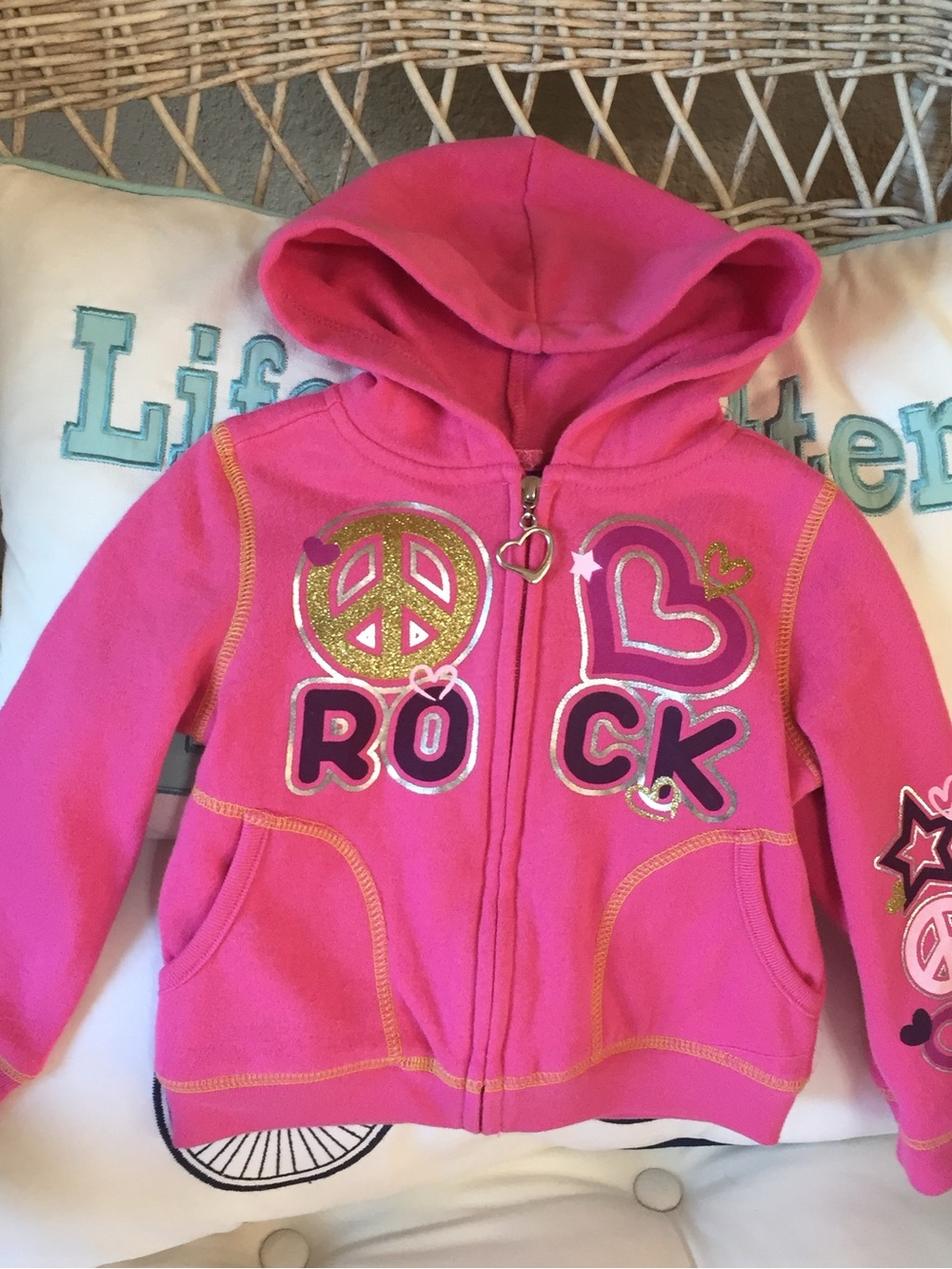 green dog  Pink Zip-Up Hoodie with Heart & Peace Graphics